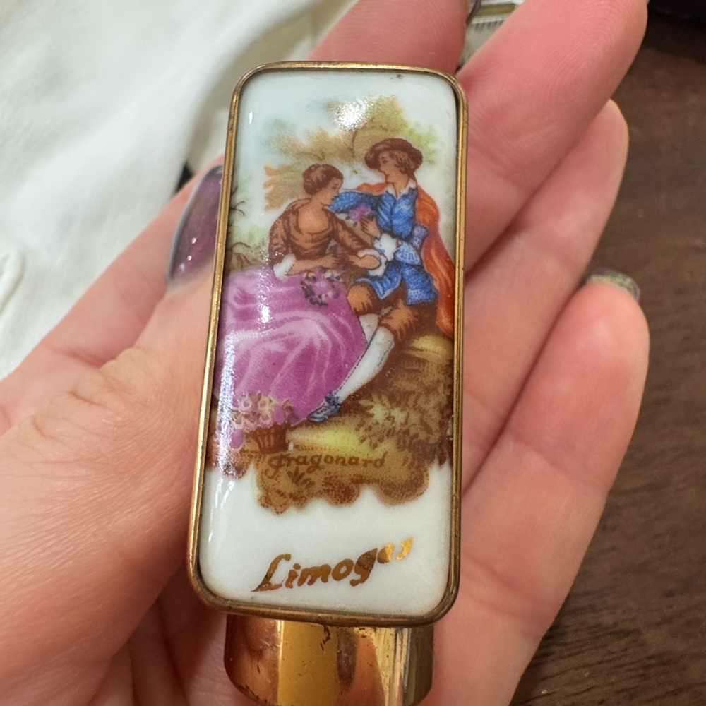 Vintage Limoges porcelain gilded metal lipstick